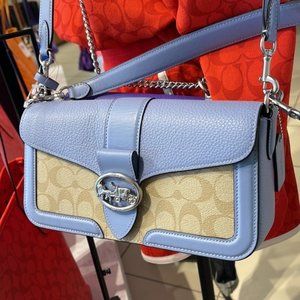 Coach Georgie Shoulder Bag In Signature Canvas Light Khaki / Marble Blue